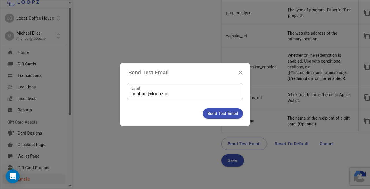 Send Test Email dialog